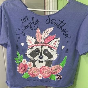 Simply Southern Raccoon Reconstructed Tee in Lavender Cropped top Boat neck SM